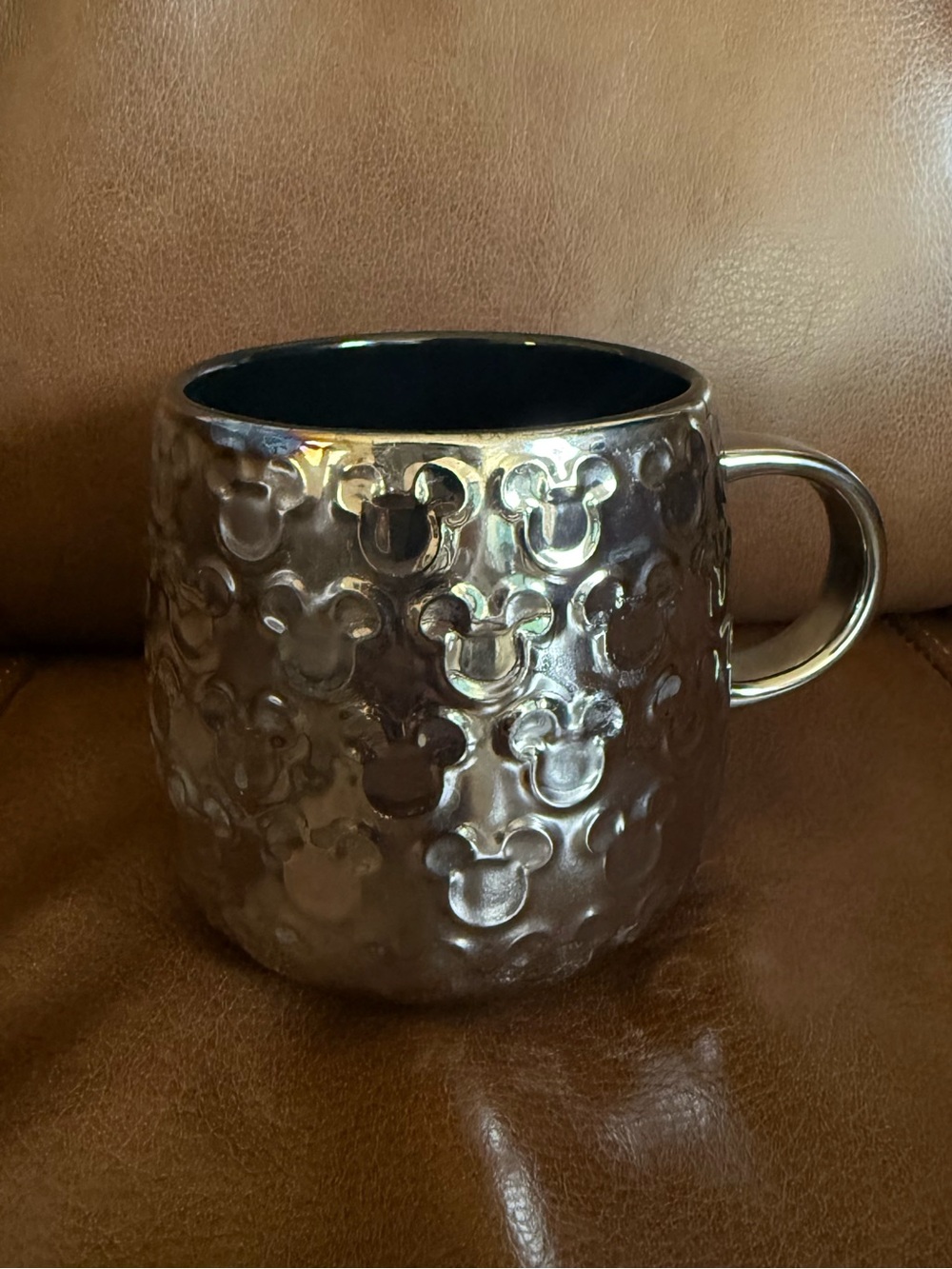 Disney Metallic Silver Mickey Head Embossed Ceramic Mug